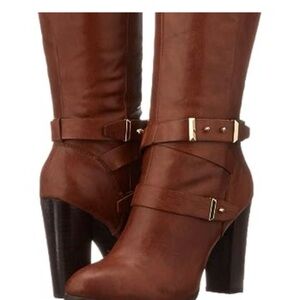 Aldo Brown Heeled Boots with Gold Accents